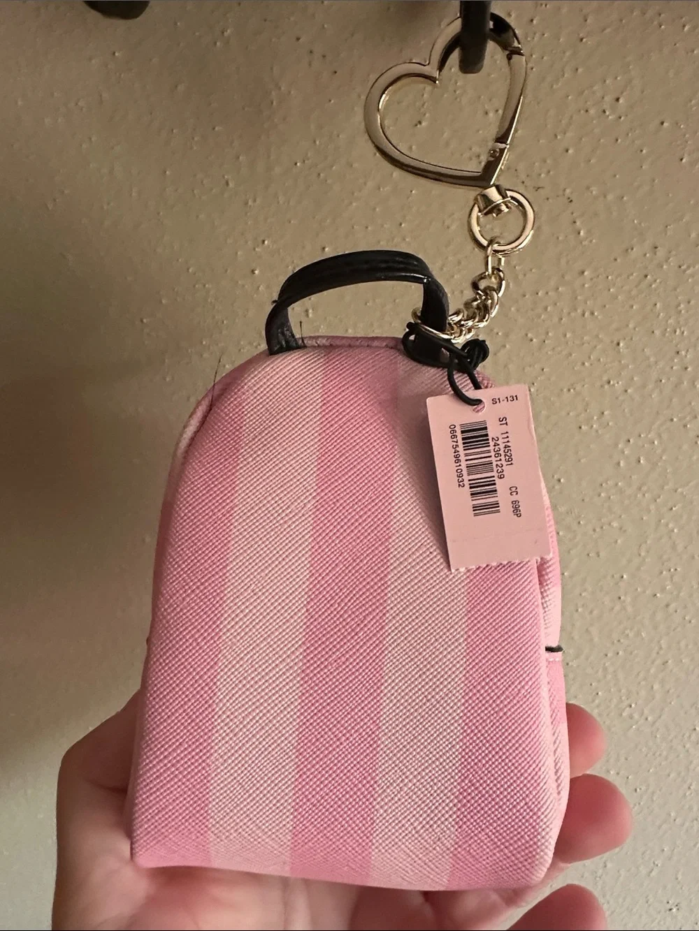 Victoria's Secret Pink Striped 'Love' Cherry Mini Backpack Keychain